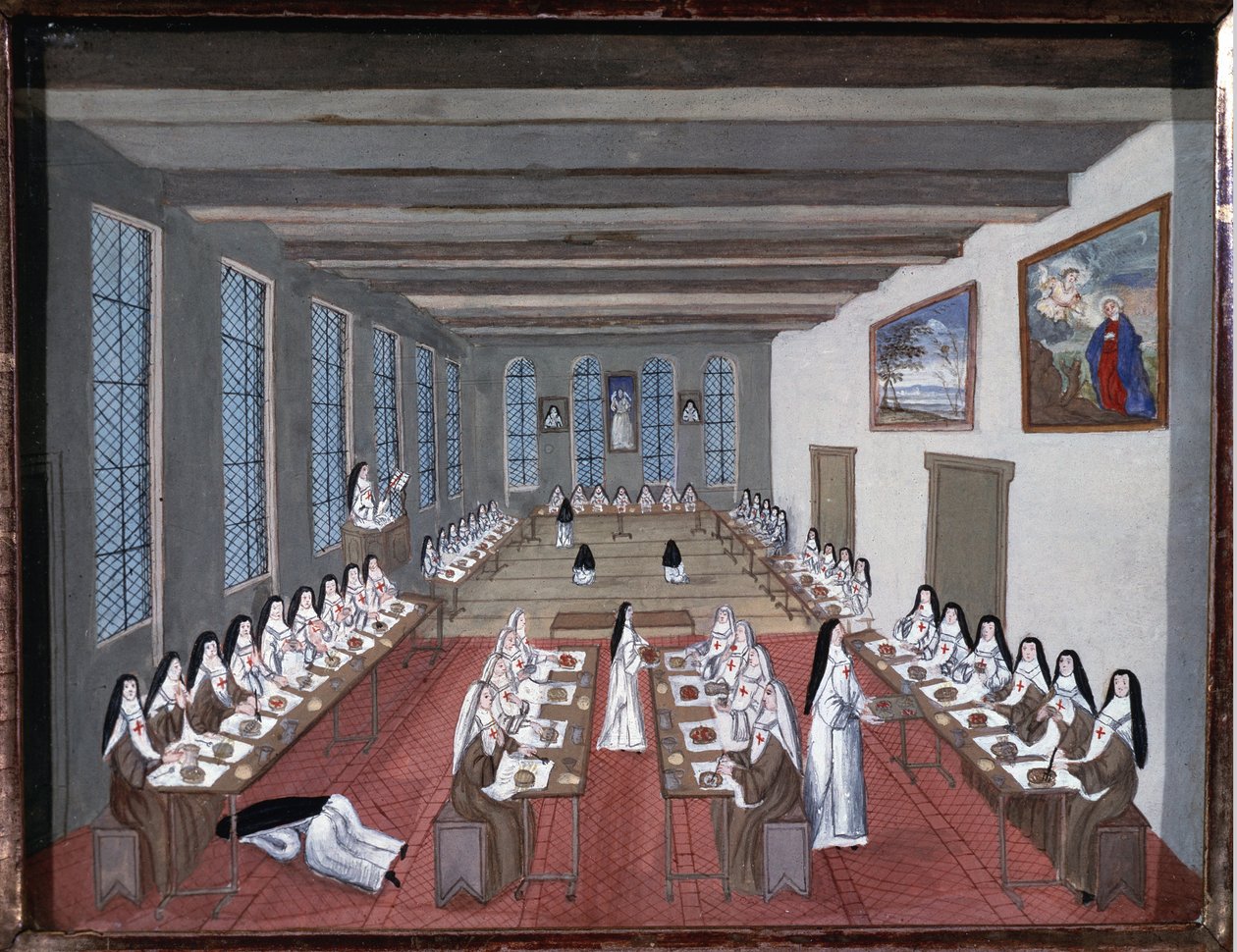 Nunnat Abbey of Port-Royal-des-Champsin ruokasalissa (guassi tekijältä Louise Madeleine Cochin
