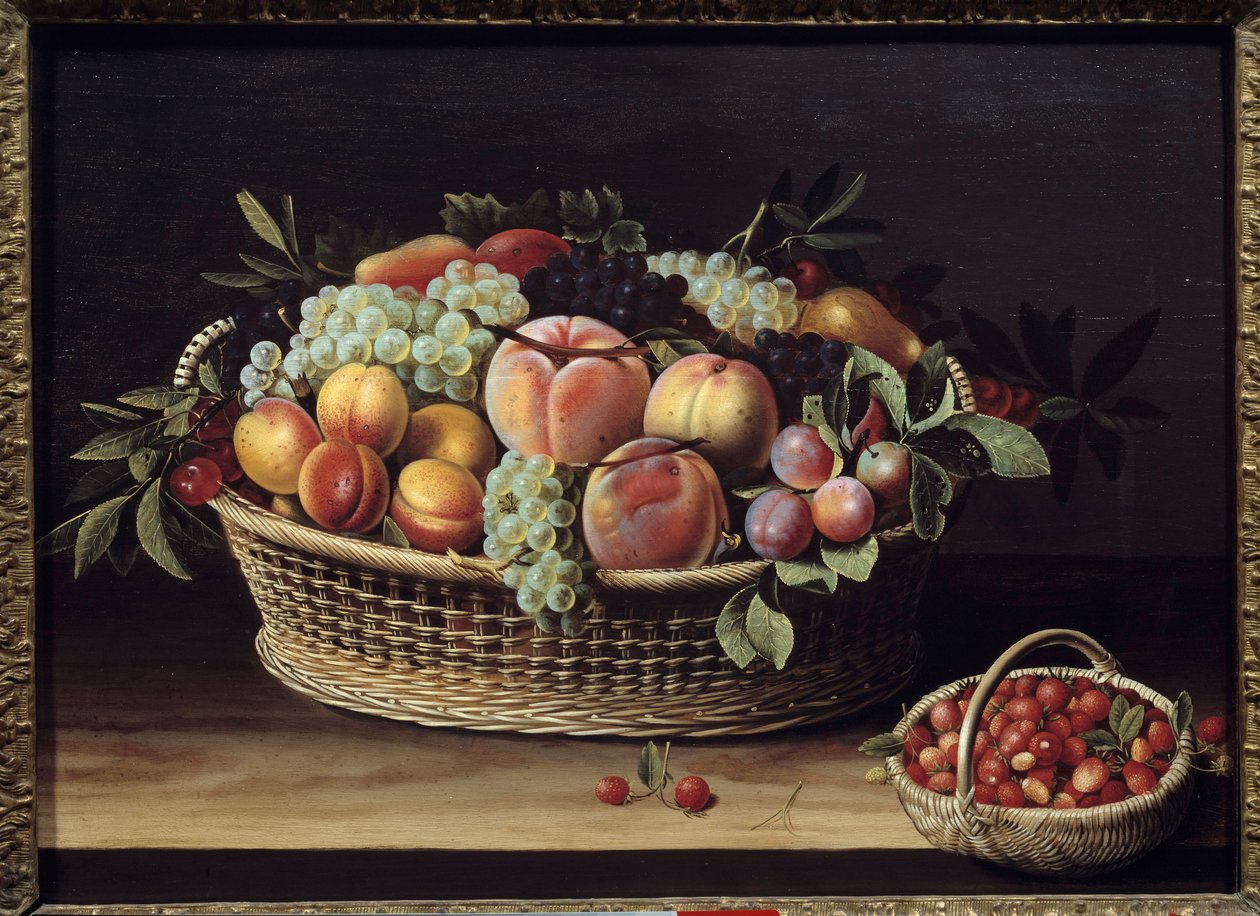 Hedelmäkori ja mansikkakorit Louise Moillonin (1610-1696) maalaus 1635 Toulouse, Musee des Augustins tekijältä Louise Moillon