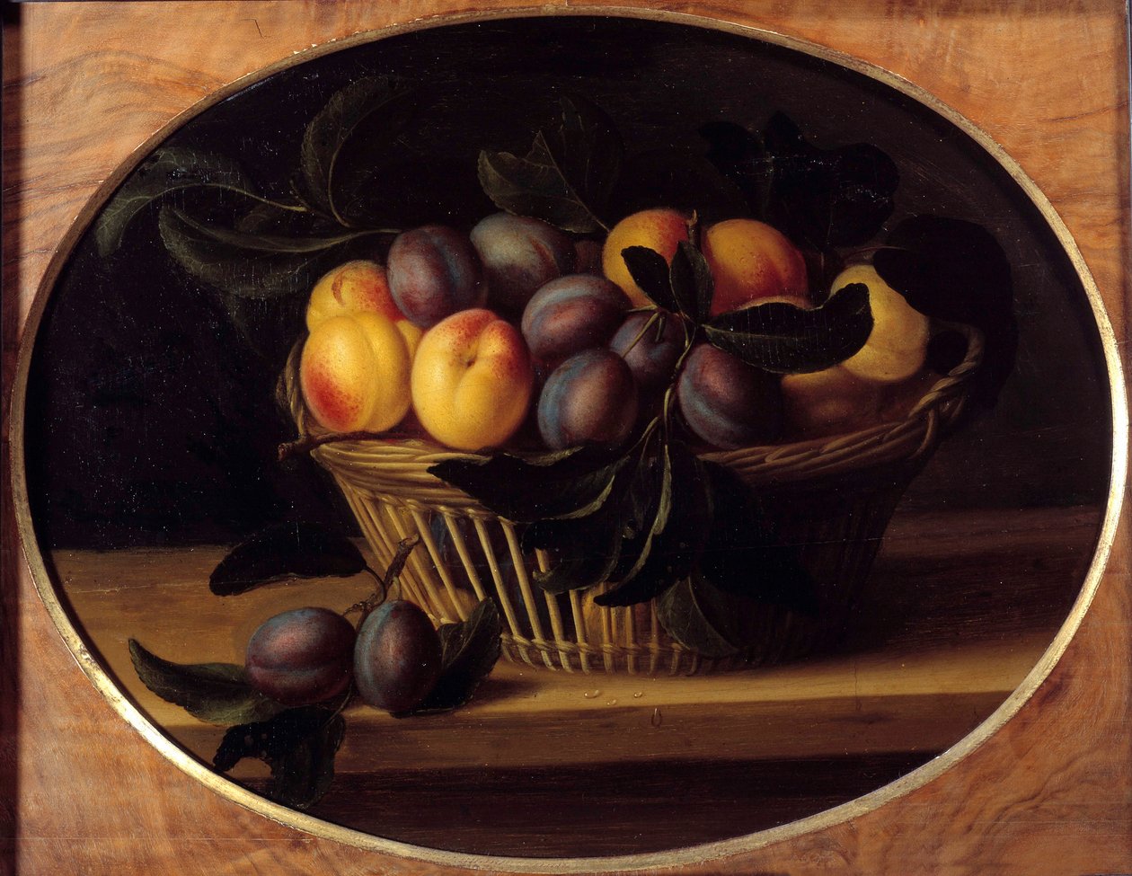Louise Moillonin (1610-1696) asetelma pechesillä ja luumuilla maalaus 1600-luvun aurinko. 0,37x0,46 m tekijältä Louise Moillon