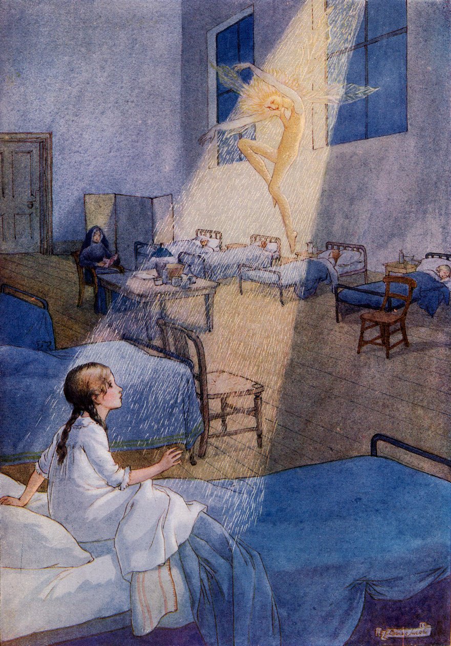 Hiekkakeiju, Louise Jacobsin kuvasta kirjasta "Prinsessa Marie-Josén lastenkirja", julkaistu 1916 (värilitho) tekijältä Louise Rice Jacobs