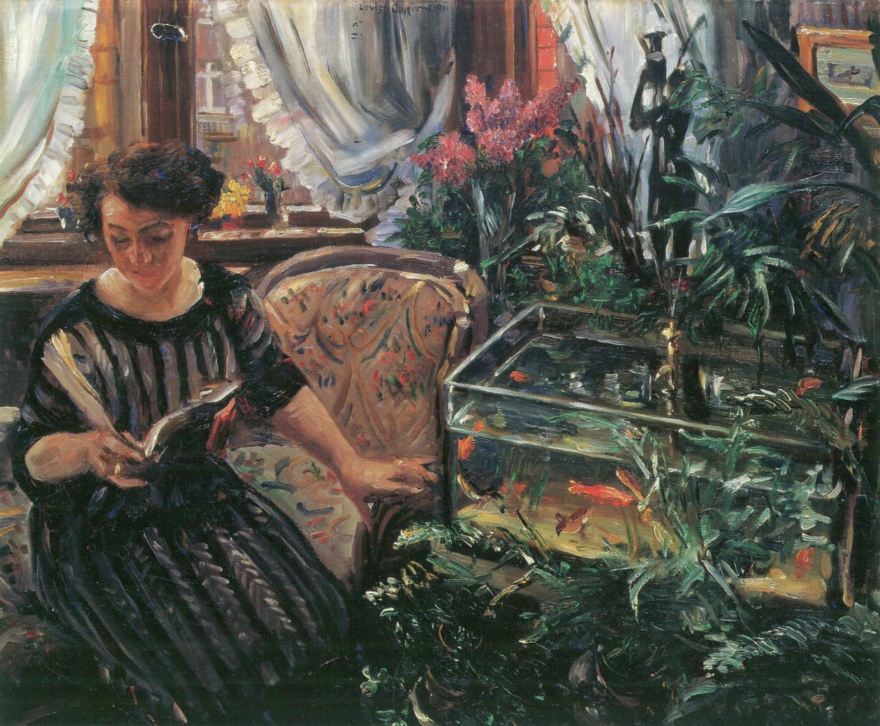 Dame am Goldfischbassin Die Gattin des Kunstlersn tekijältä Lovis Corinth