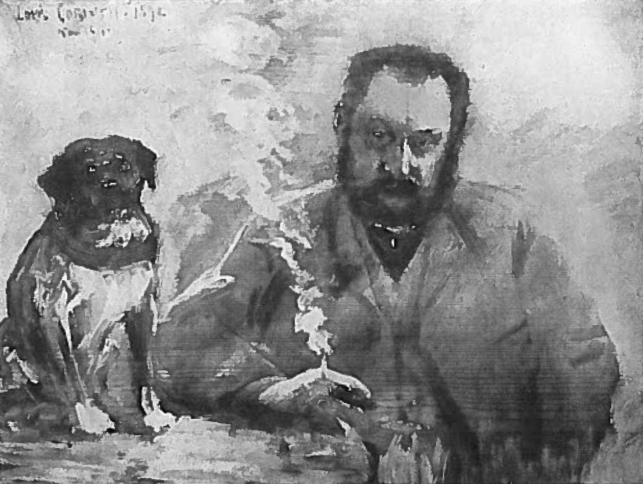 Herra am Tisch mit Hundn tekijältä Lovis Corinth