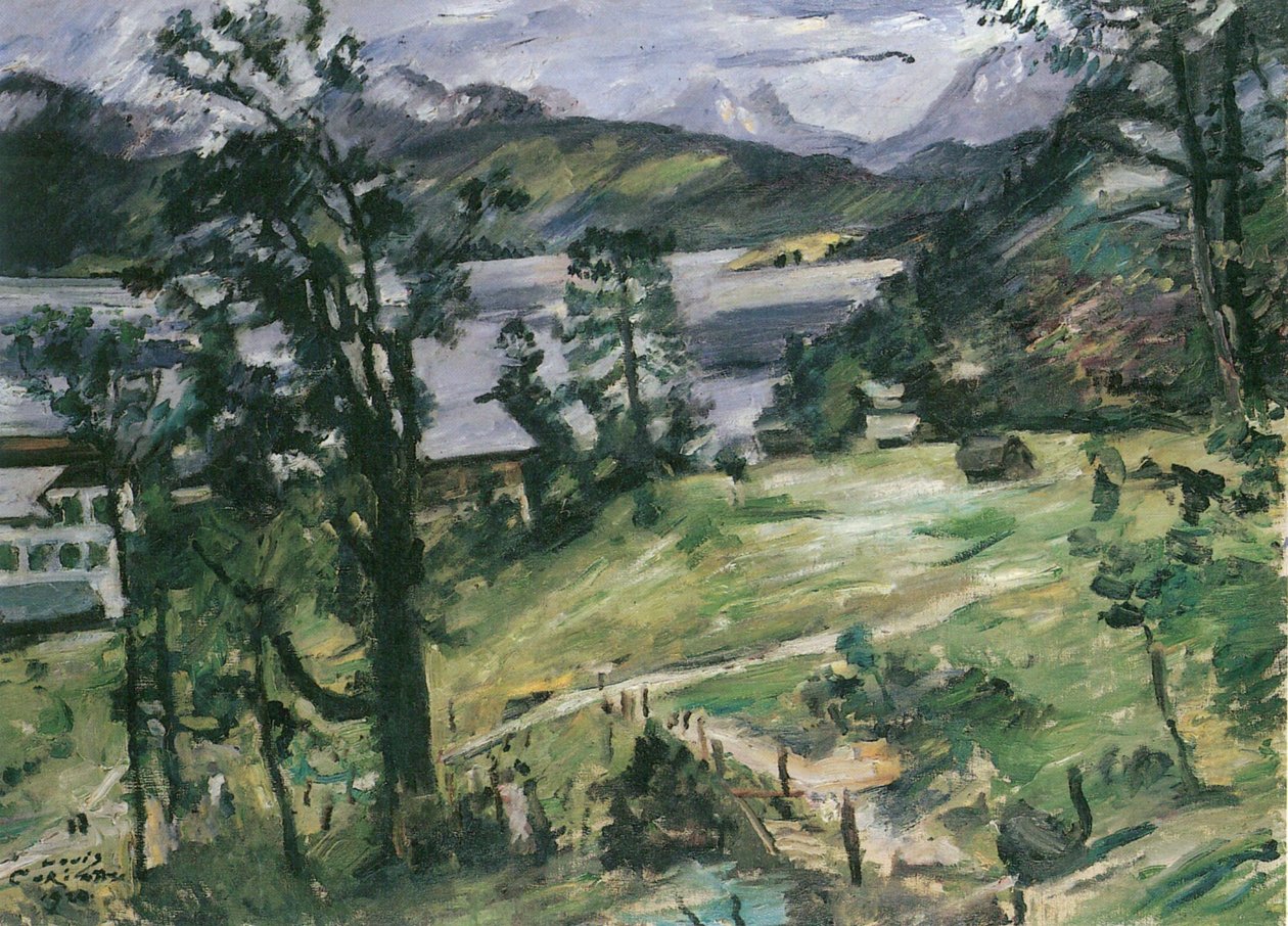 Maisema Walchenseessä lehtikuusta tekijältä Lovis Corinth
