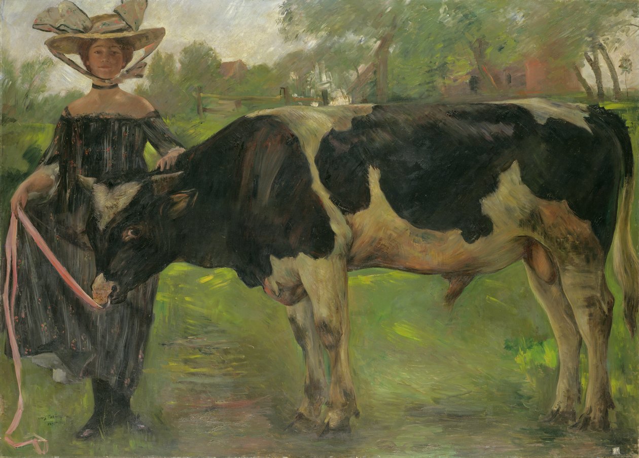 Taidemaalari Charlotte Berend härän kanssa tekijältä Lovis  Corinth