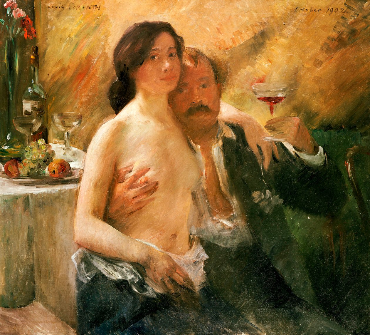 Omakuva alaston naisen ja lasin kanssa tekijältä Lovis  Corinth