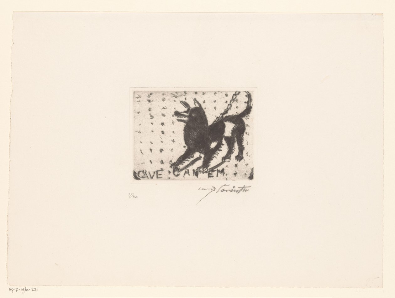 Haukkuva koira Cave Canem (otsikko esineessä) tekijältä Lovis Corinth (signed by artist)