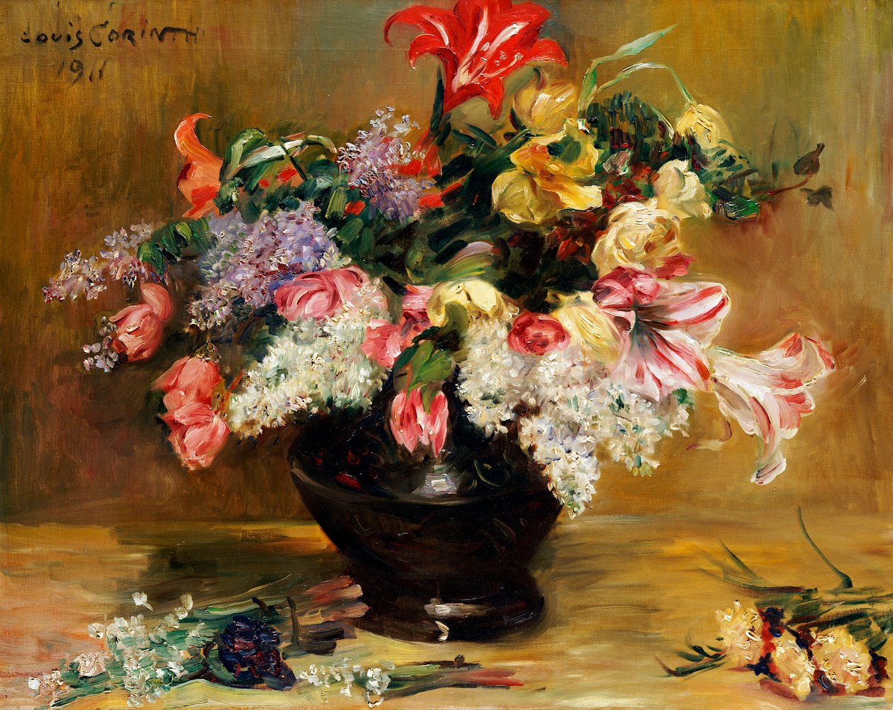 Amaryllis, lila ja tulppaanit, 1911 tekijältä Lovis Corinth