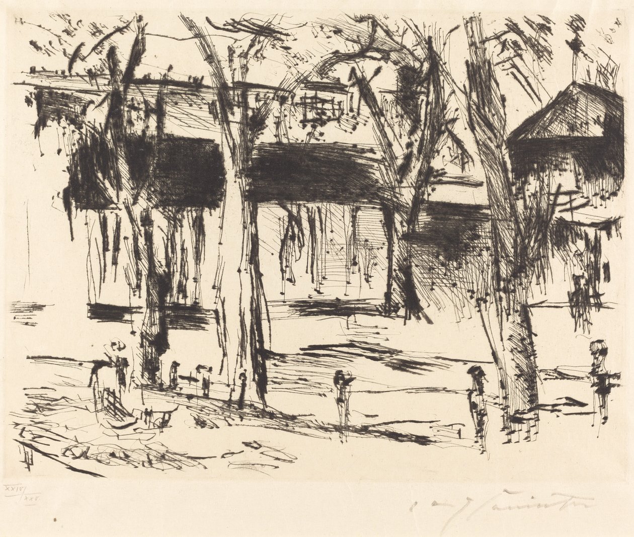 Tiergartenin rautatieasema (tuomioistuin puineen) tekijältä Lovis Corinth