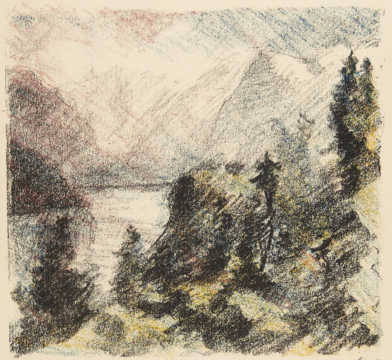 Vuoristojärvi (yksi viisiosaisesta sarjasta: Sveitsiläisiä maisemia) tekijältä Lovis Corinth