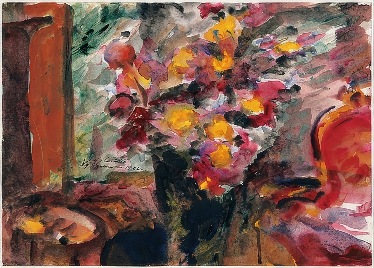 Kukkamaljakko pöydällä. 1922 tekijältä Lovis Corinth