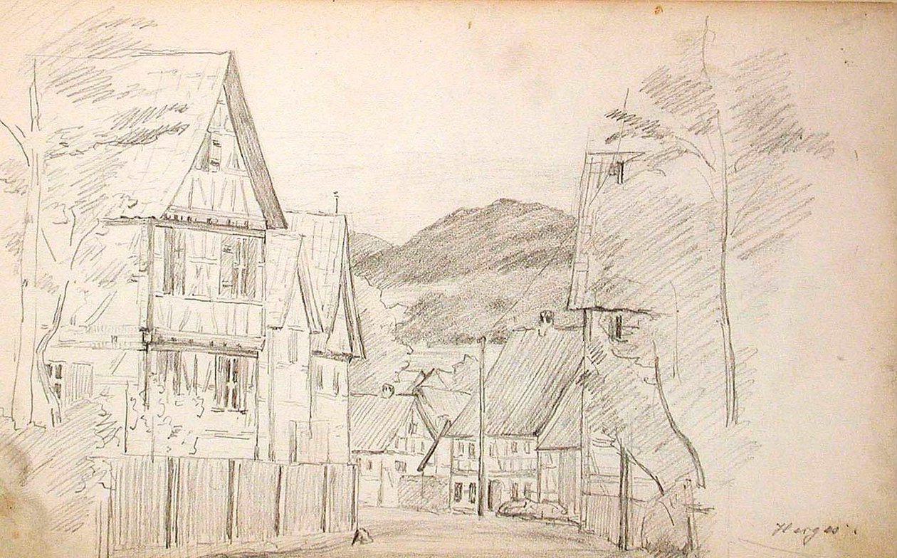 Tanssivia hahmoja (etupuoli), kyläkatu (kääntöpuoli) tekijältä Lovis Corinth
