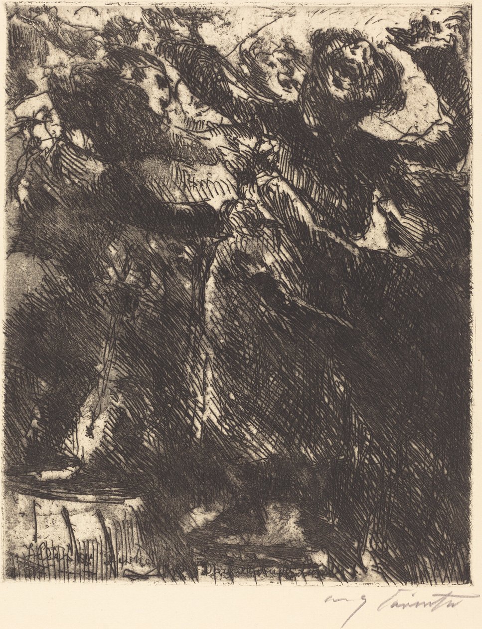 Kapusiinien saarna - "Hän mieluummin juoksee tytön kanssa") tekijältä Lovis Corinth