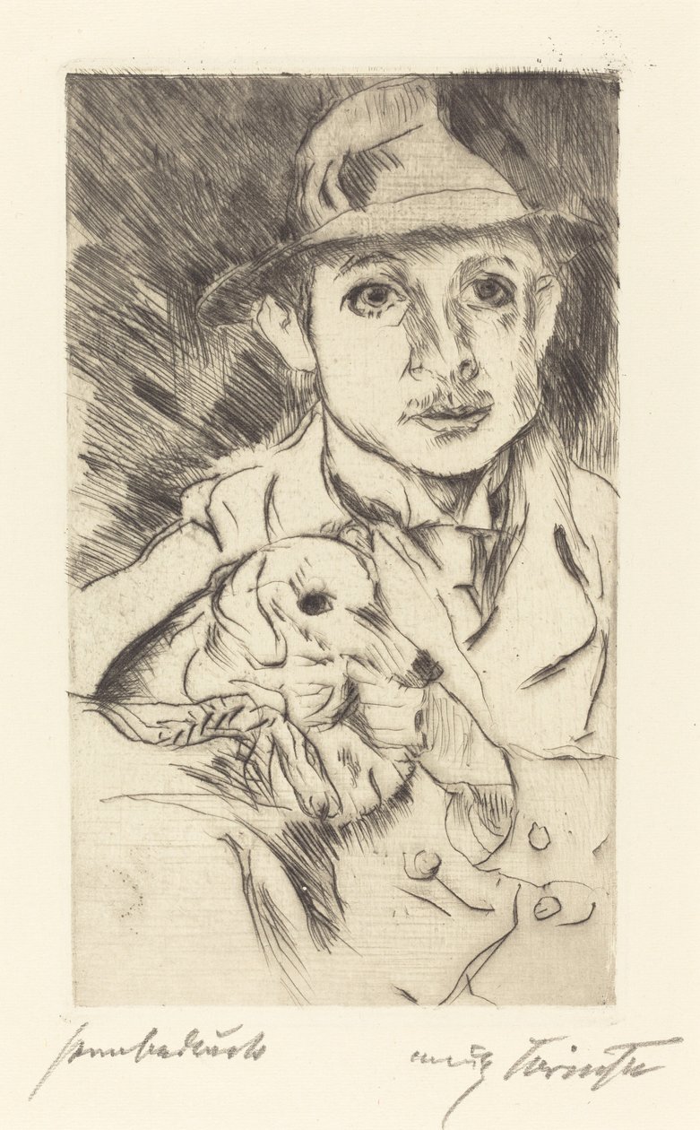 Poika koiran kanssa tekijältä Lovis Corinth
