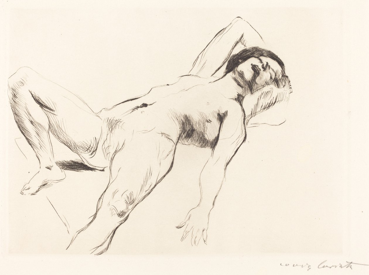 Makaava naisen alaston I makuuasentoon naisen alaston I, 1912. tekijältä Lovis Corinth