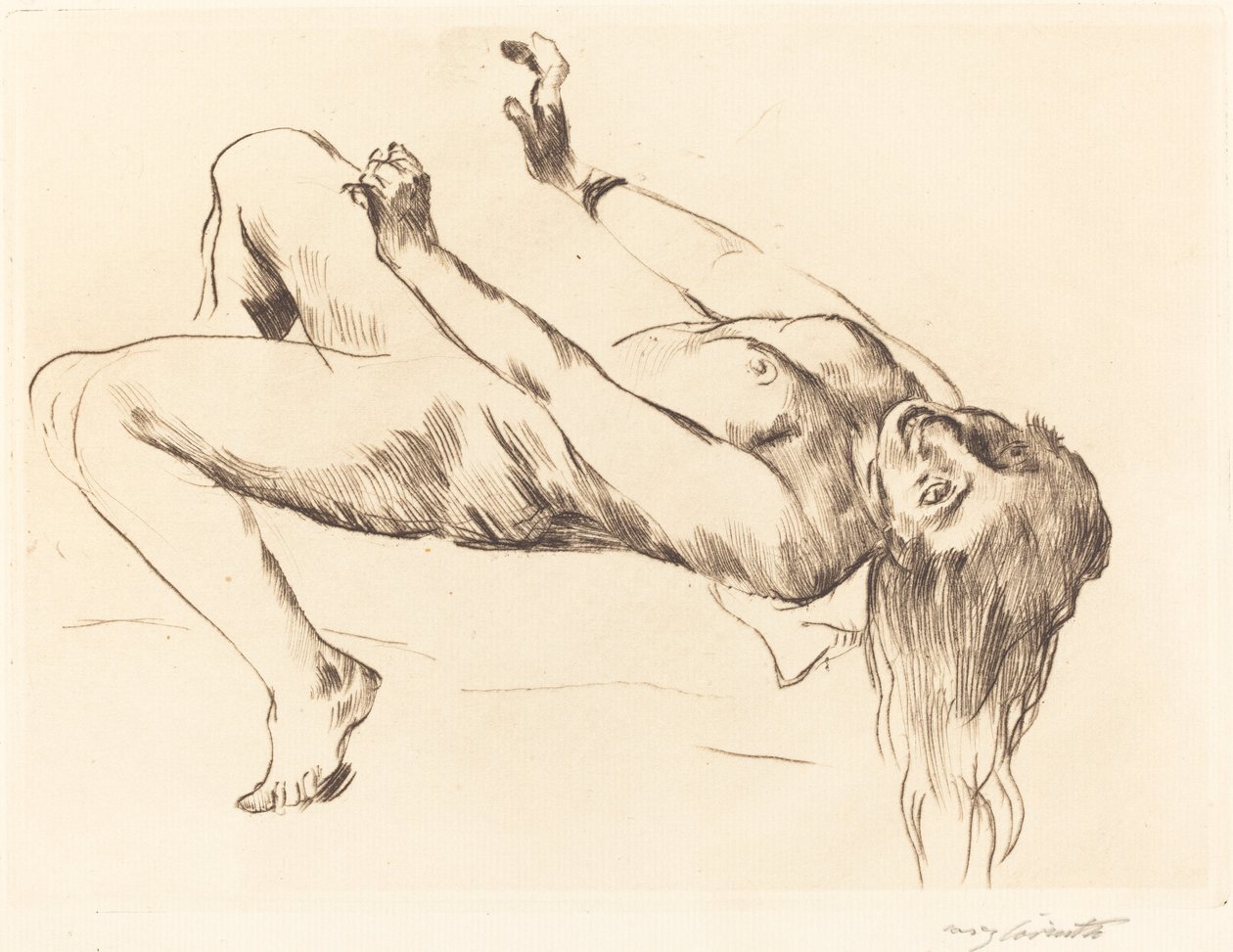 Makaava nainen alastonna. Tutkimus Josephille ja Potifarille makuuasentoon..., 1915. tekijältä Lovis Corinth