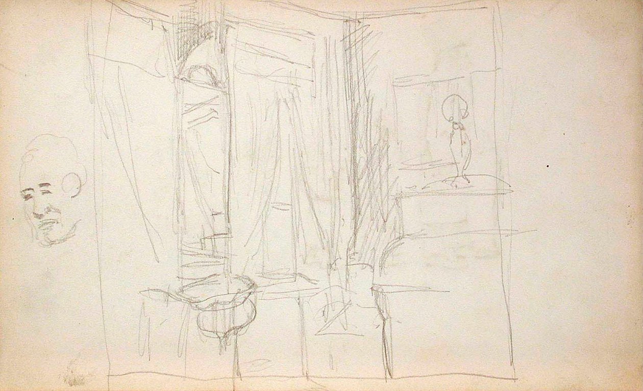 Lapsia johdattava mies (etupuoli), sisätila (kääntöpuoli) tekijältä Lovis Corinth