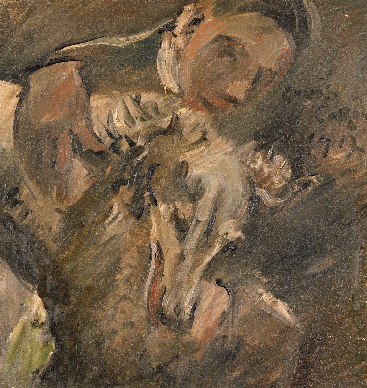 Max Mainer siperianvinttikoiran kanssa, 1917 tekijältä Lovis Corinth