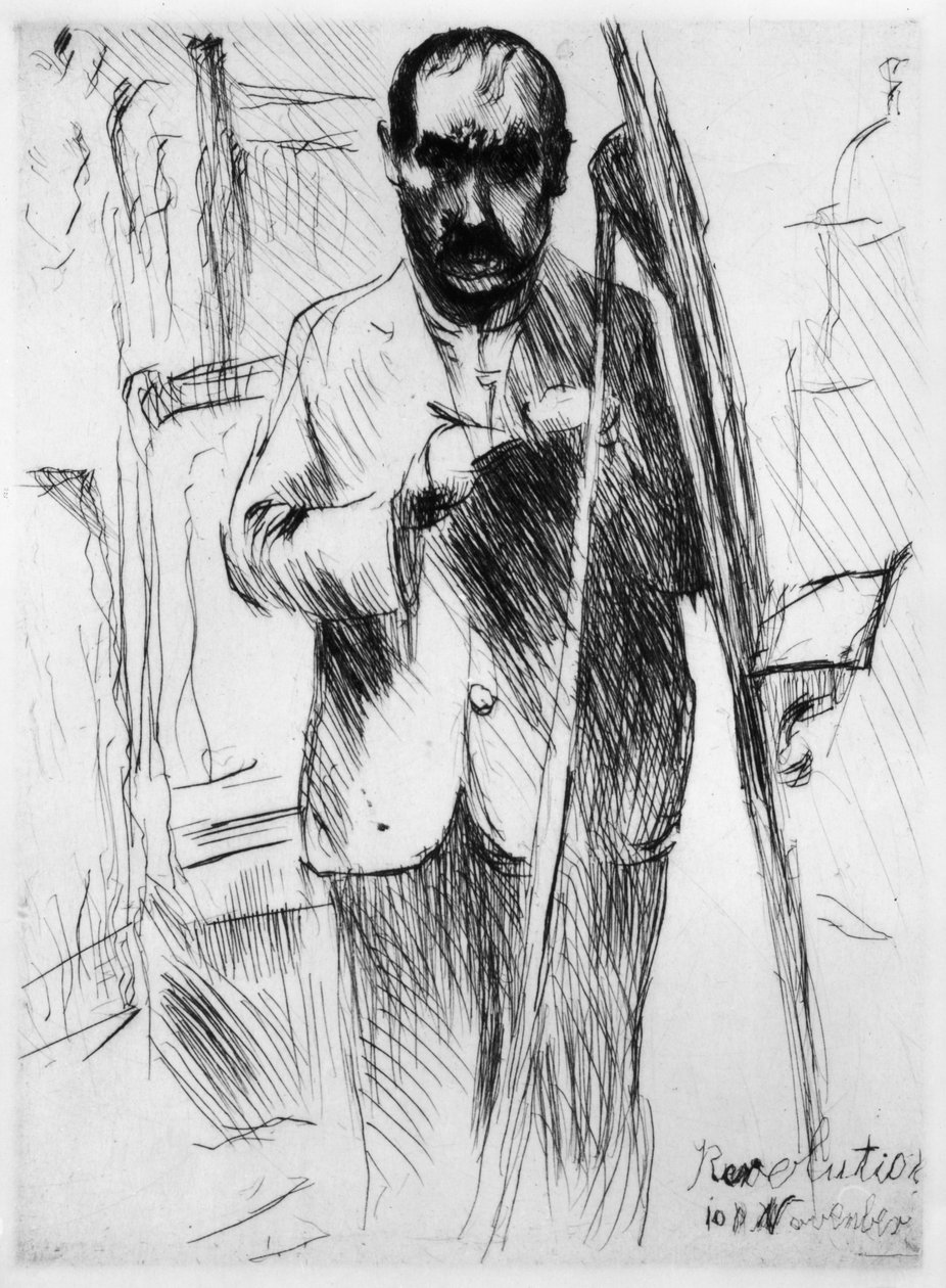 Omakuva maalaustelineen ääressä tekijältä Lovis Corinth