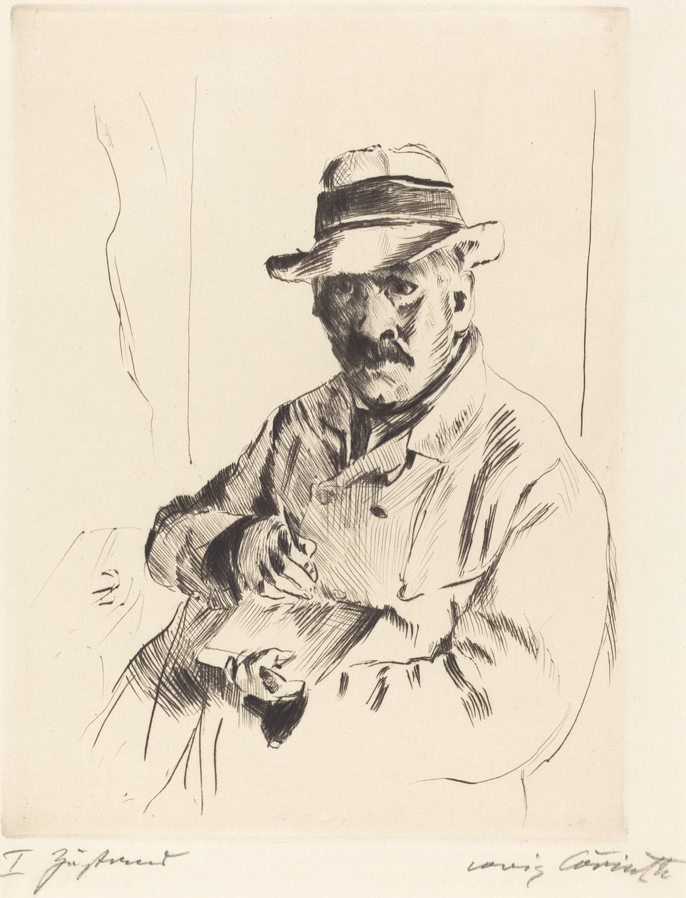 Omakuva olkihatussa tekijältä Lovis Corinth