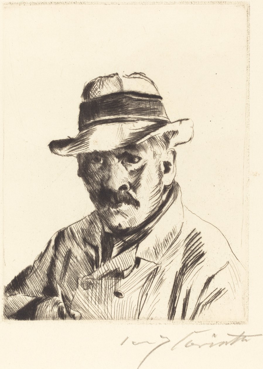 Omakuva olkihatussa tekijältä Lovis Corinth