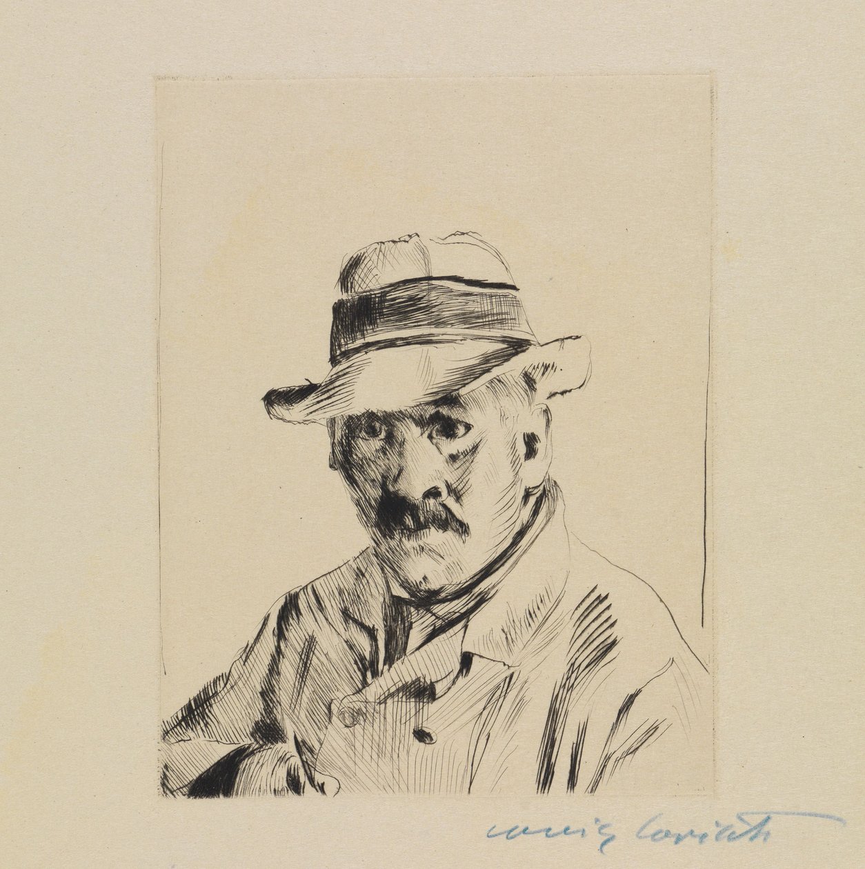 Omakuva olkihatussa tekijältä Lovis Corinth