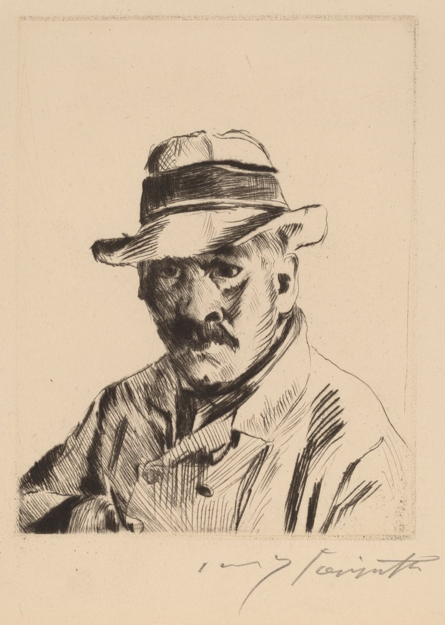 Omakuva olkihatussa, rinnan pituus tekijältä Lovis Corinth