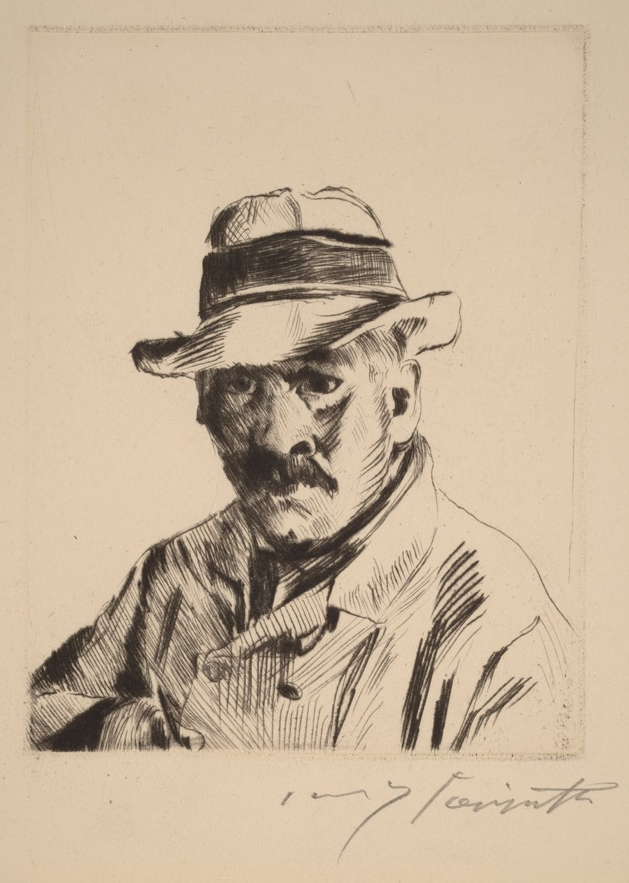 Omakuva olkihatussa, rintakuvana tekijältä Lovis Corinth