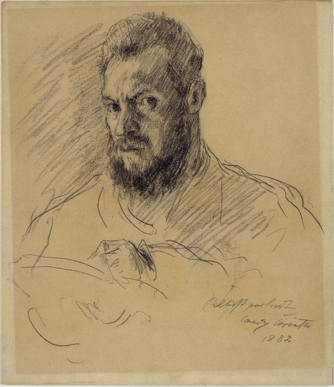 Omakuva, jossa on täysparta, piirtämässä tekijältä Lovis Corinth