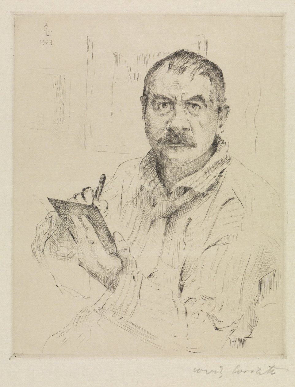 Omakuva etsausta tekemässä tekijältä Lovis Corinth