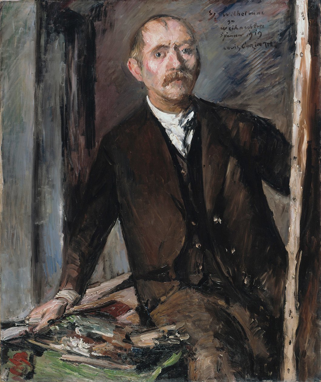Omakuva maalaustelineen edessä tekijältä Lovis Corinth