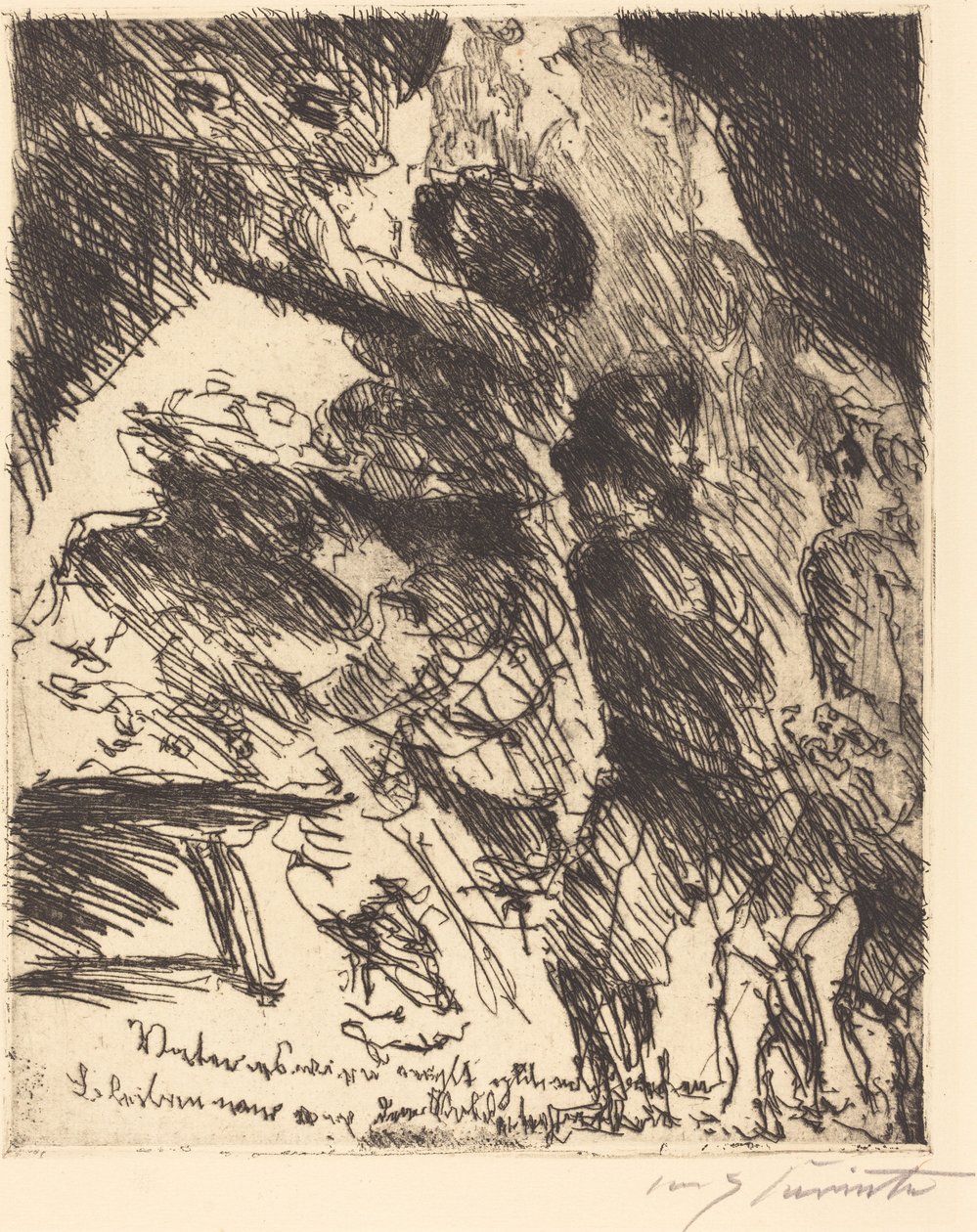 "Isä, tämä ei mene hyvin, meidän pitäisi pysyä kaukana sotilasjoukosta" tekijältä Lovis Corinth