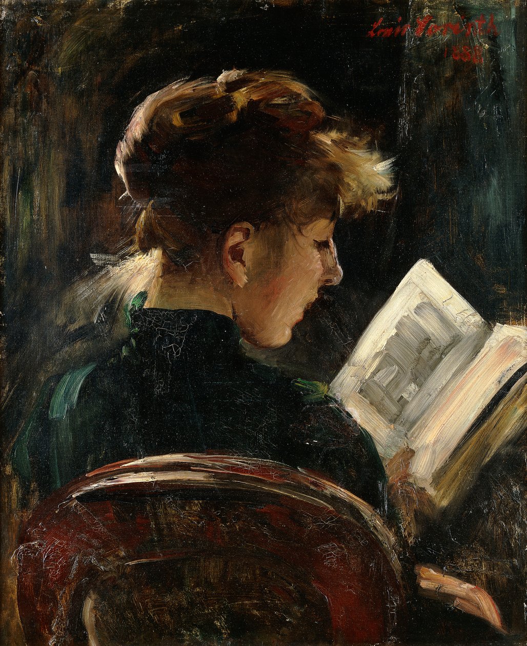 nainen lukee; Lukeva tyttö, 1888 tekijältä Lovis Corinth