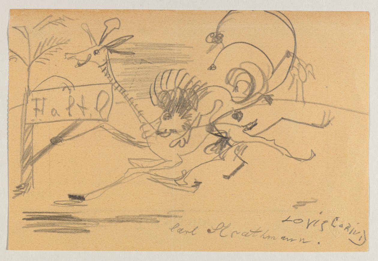 Piirustus painetulle paperille Corinthilta Strathmannille tekijältä Lovis Corinth
