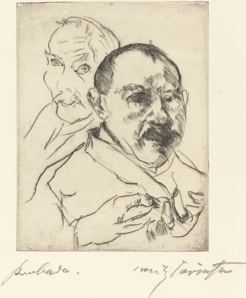 Luonnos kahdesta miehen pää-omakuvasta, 1915. tekijältä Lovis Corinth
