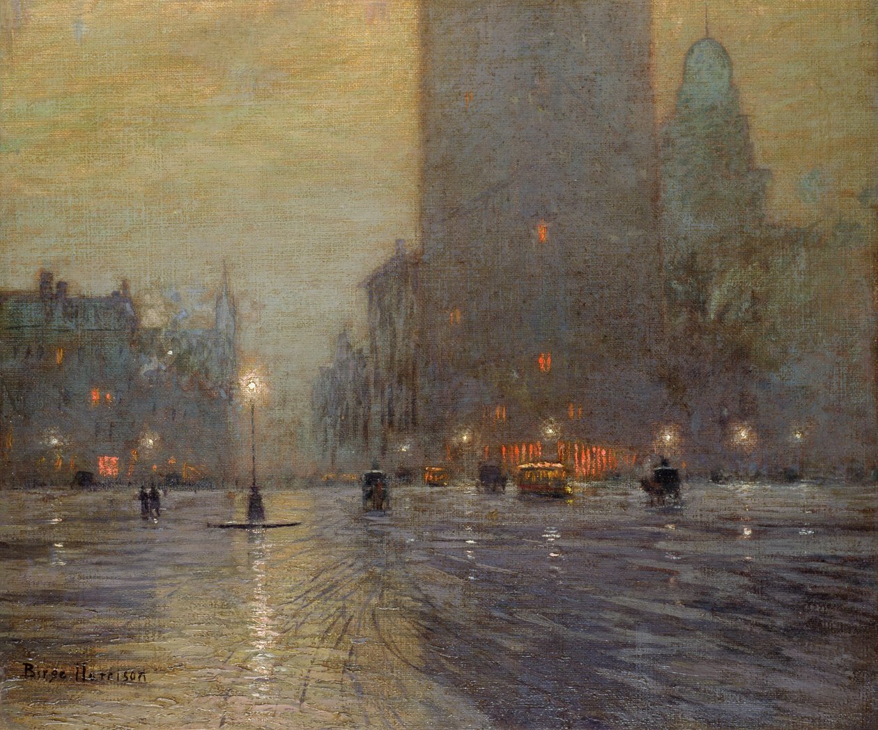 Madison Square, Rainy Night (öljy kankaalle) tekijältä Lowell Birge Harrison