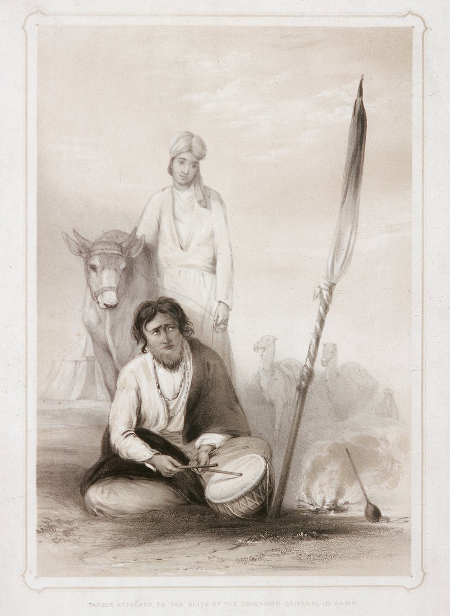 "Fakeer kiinnitettynä kenraalikuvernöörin sviittiin Campissa", 1844 tekijältä Lowes Dickinson