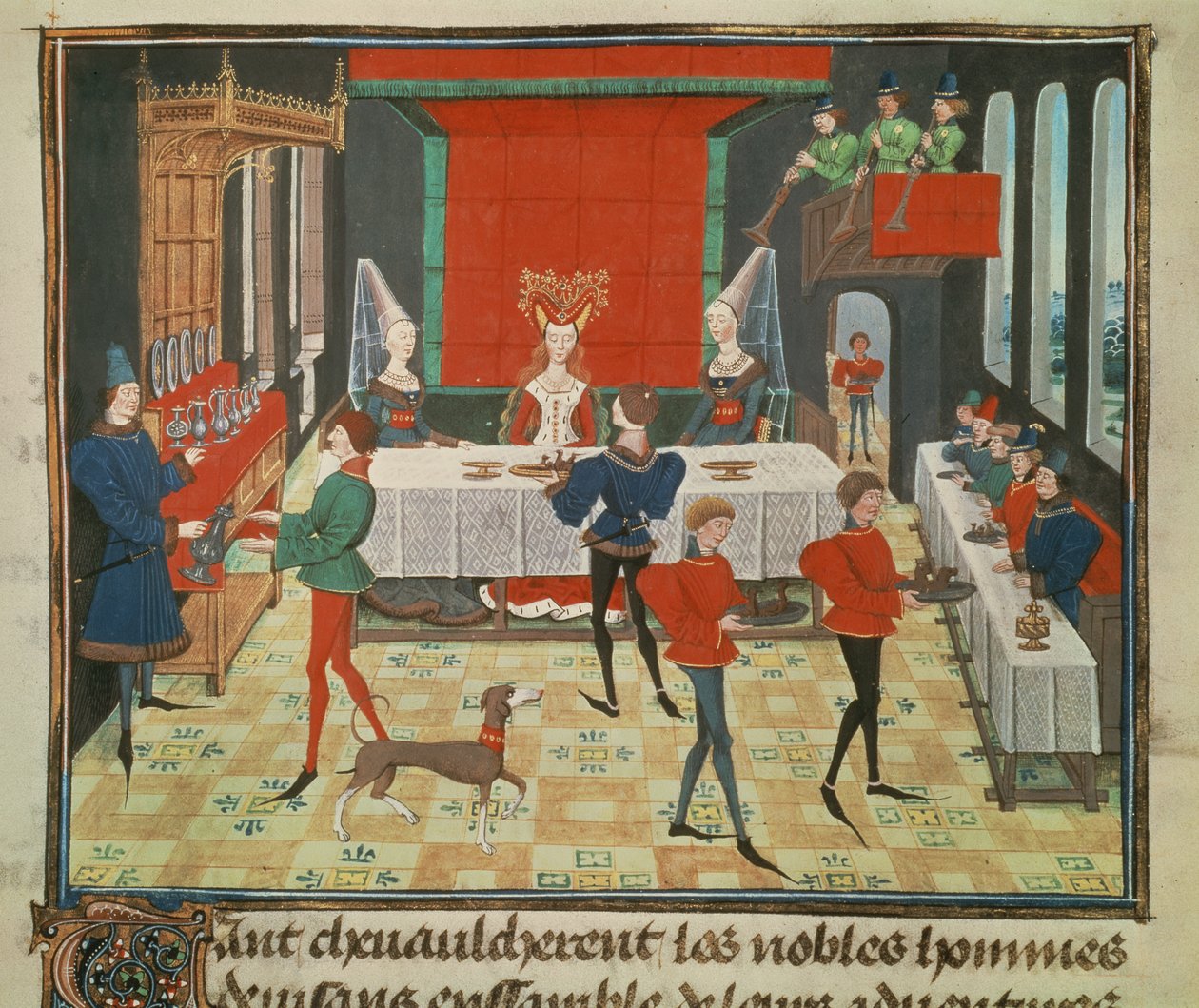 Ms 5073 f.140v Laadun naisen pöytäpalvelu, Renaud de Montauban -syklistä tekijältä Loyset Liedet