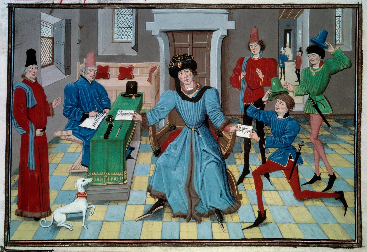 Pienoislähettiläs saapui Loyset Liedetin käsikirjoituksesta "Renaud de Montauban" tai "Les quatre fils Aymon" (toimii vuosina 1448-1478). Ms. 5073. 1400-luvun Bibliotheque de l