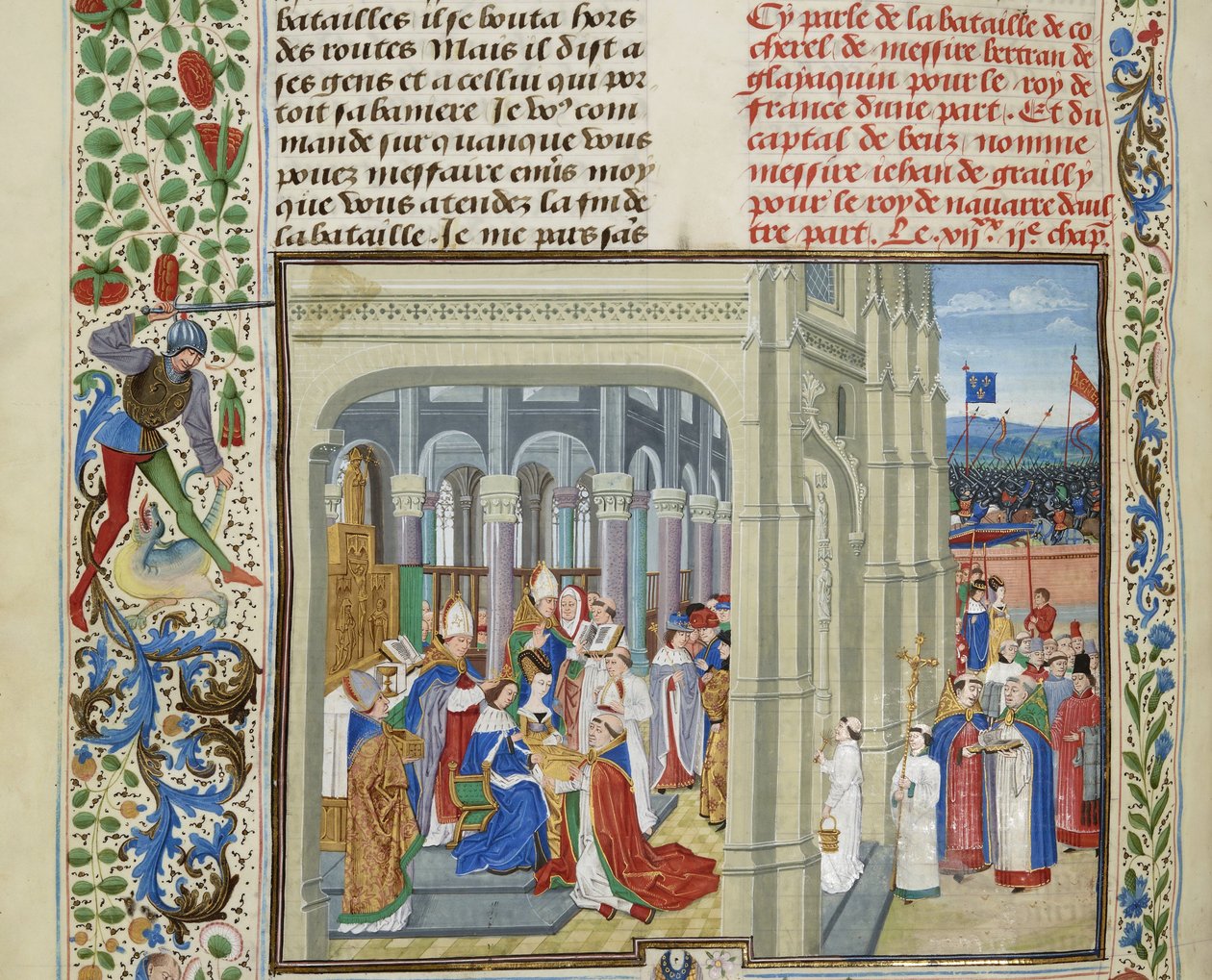 Kaarle V:n kruunaus Ranskan 19. toukokuuta 1364, noin 1470-1475. tekijältä Loyset Liedet