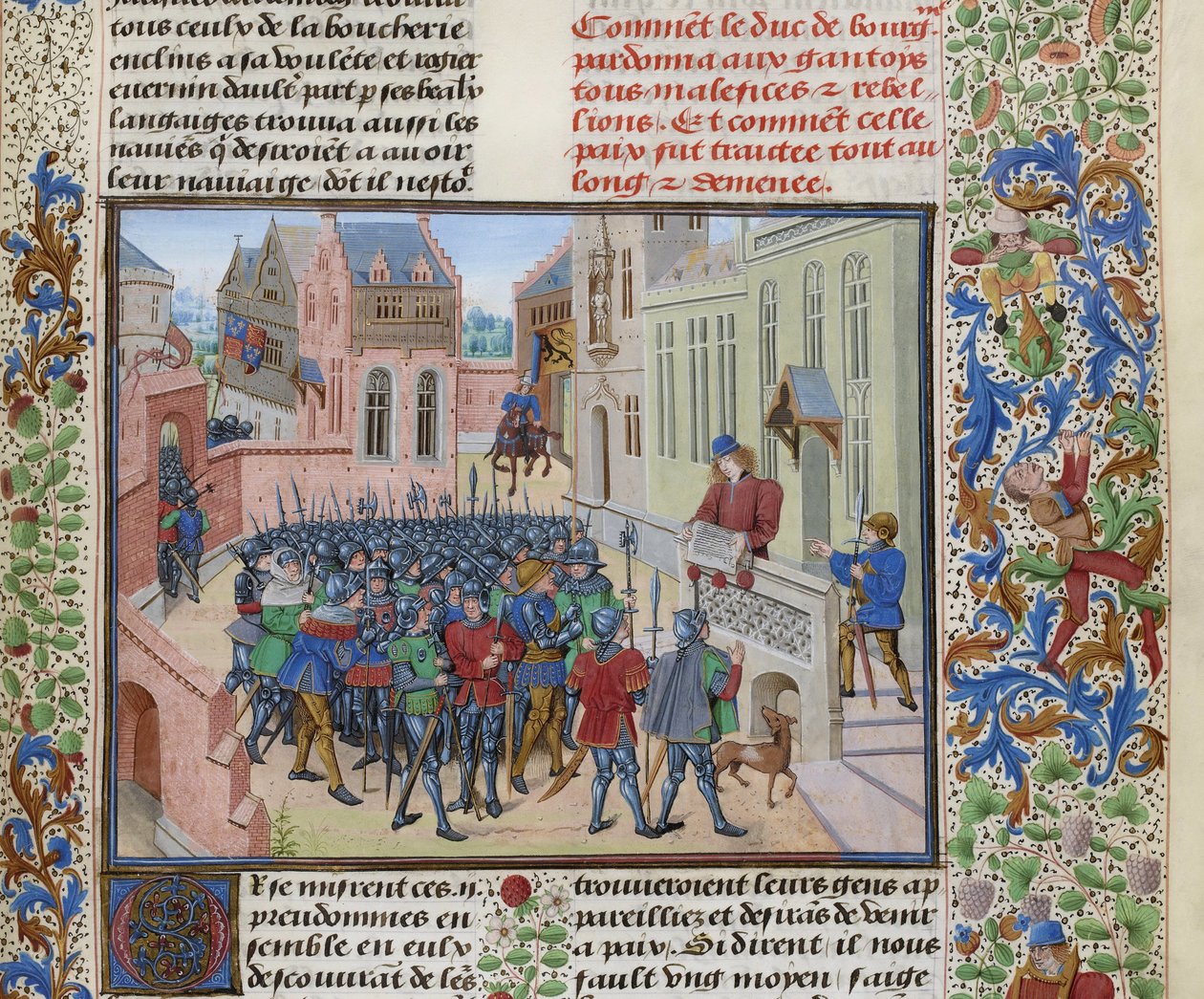 Jean de Heyle lukee Gentissä Philip II Rohkean kirjeen, noin 1470-1475. tekijältä Loyset Liedet