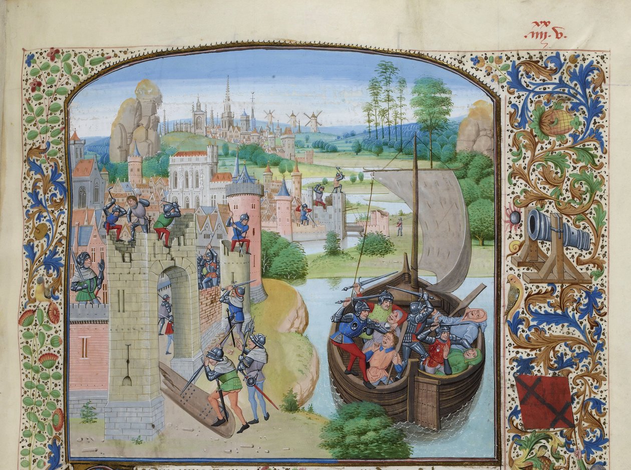Gentin kauppiaiden verilöyly Audenardessa 1380, noin 1470-1475. tekijältä Loyset Liedet