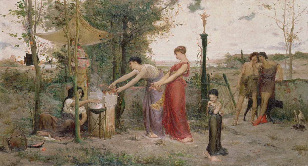 Nukkeja uhraamassa, 1871 tekijältä Luc Oliver Merson