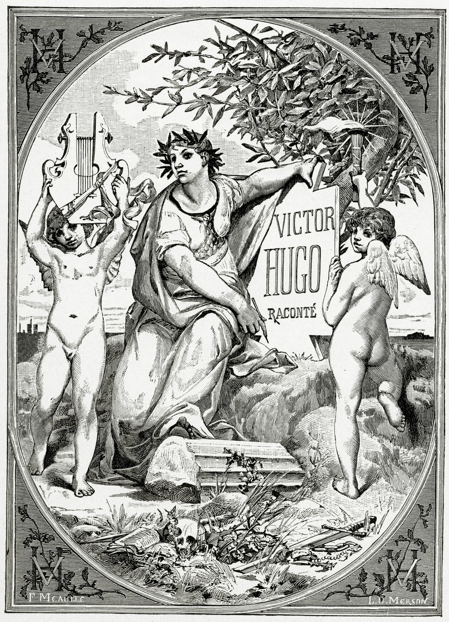 Victor Hugo kertoi hänen elämänsä todistaja, 19th Century (bw-kaiverrus) tekijältä Luc Oliver Merson