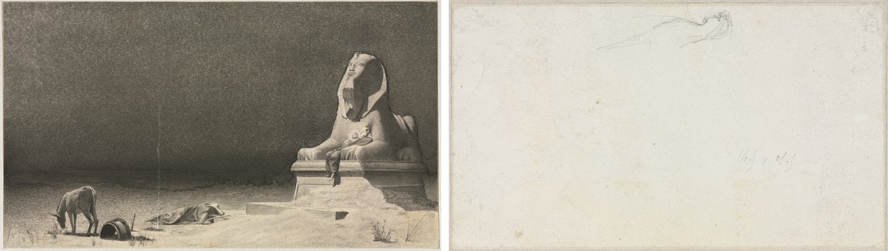 Loput lennossa Egyptiin (recto); Luonnos sfinksistä [?] (käänteinen) tekijältä Luc Olivier Merson