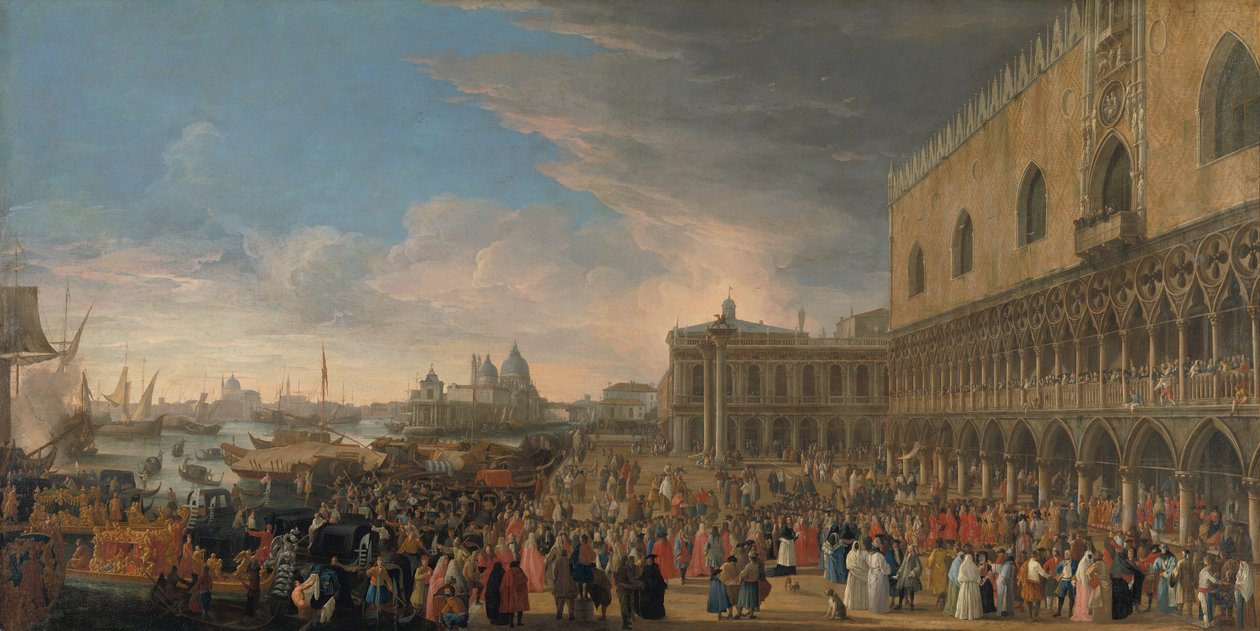 De intocht van de Franse -lähettiläs Venetiassa vuonna 1706 tekijältä Luca Carlevarijs
