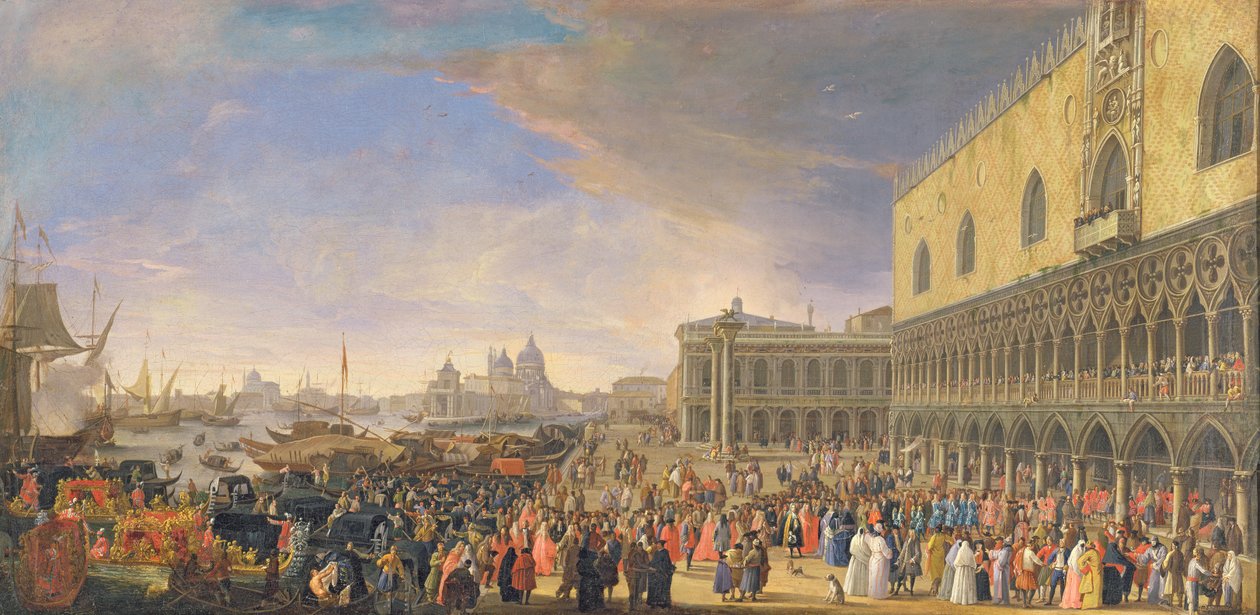 Comte Languet de Gergyn saapuminen Palazzo Ducaleen, Venetsiaan, marraskuu 1726 tekijältä Luca Carlevaris