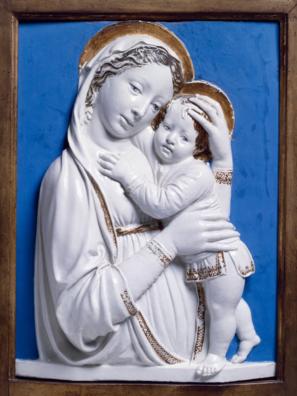 Madonna ja lapsi, 1445-50 (emaloitu terrakotta) tekijältä Luca Della Robbia