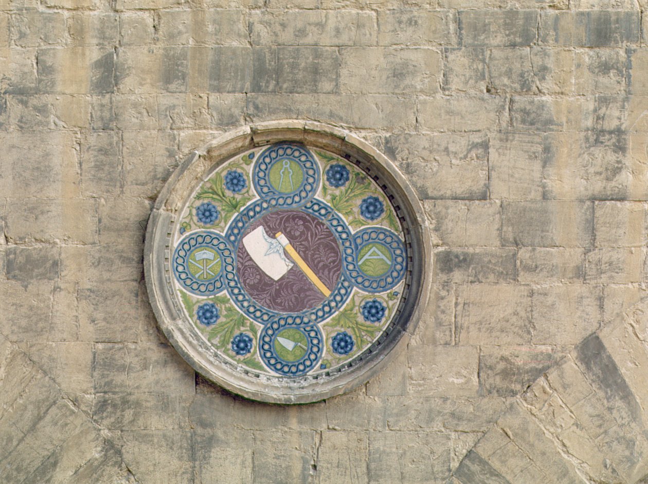Kivenhakkaajien ja kirvesmiesten kilta, 1440-45 (lasitettu terrakotta) tekijältä Luca Della Robbia