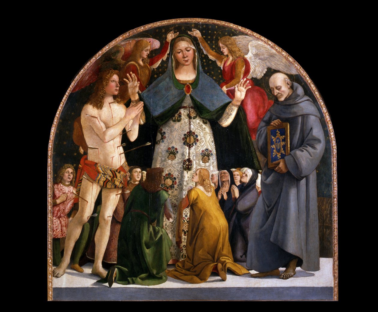 Madonna of Mercy ja pyhimykset Sebastian ja Bernardino da Siena tekijältä Luca Signorelli