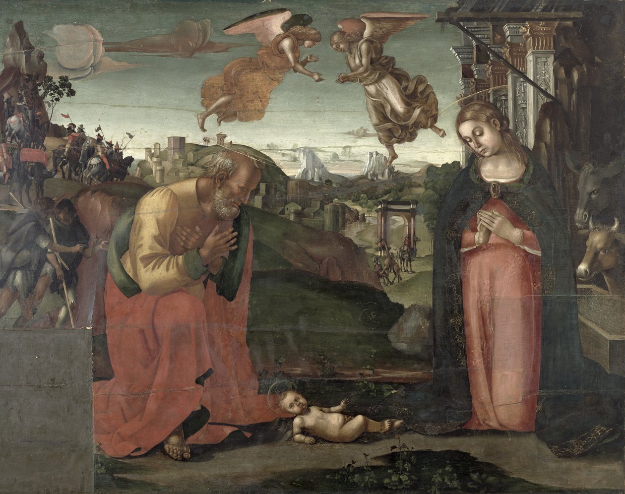 Syntymä, 1667 (tempera paneelissa) tekijältä Luca Signorelli